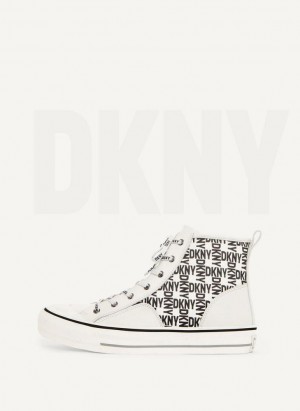 DKNY High Top Logo Women's Sneakers White / Black | Ireland_D0272