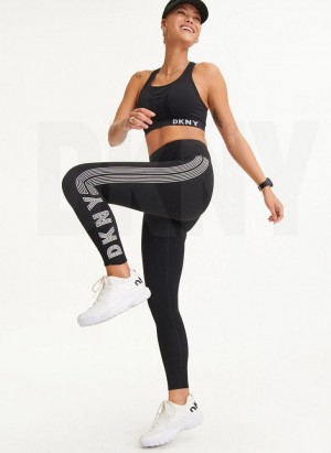 DKNY High Waist Full Length High Density Logo Women's Leggings Black / White | Ireland_D1803