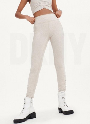 DKNY High Waist With Ruched Details Women's Leggings Beige | Ireland_D1164