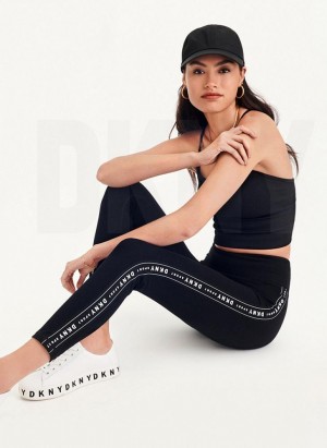 DKNY High-waisted Logo Taping Women's Leggings Black | Ireland_D1098