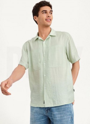 DKNY Imitation Silk Camp Men's Shirts Green | Ireland_D0104