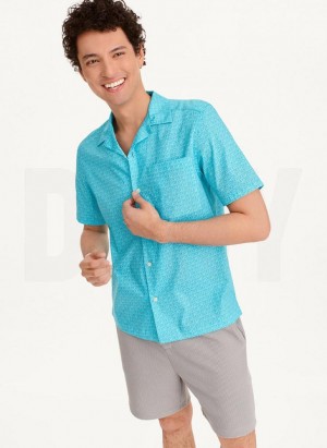 DKNY Interlocking Allover Logo Men's Shirts Turquoise | Ireland_D0517