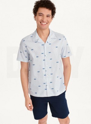 DKNY Interlocking Logo Men's Shirts Blue | Ireland_D0478