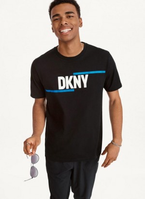 DKNY Irregular Lines Men's T Shirts Black | Ireland_D1005