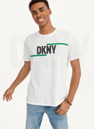 DKNY Irregular Lines Men's T Shirts White | Ireland_D1083