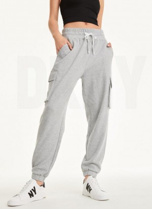 DKNY Jersey Cargo Women's Joggers Light Grey | Ireland_D1344