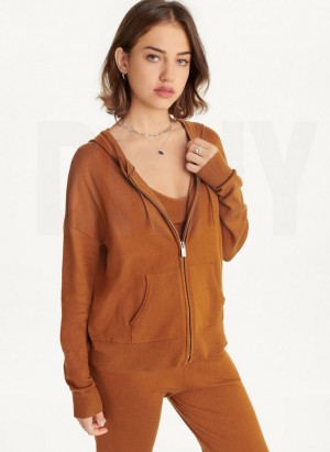 DKNY Knit Women's Hoodies Brown | Ireland_D0550