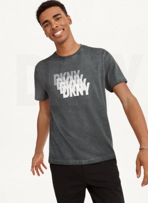 DKNY Layered Mineral Wash Men's T Shirts Black | Ireland_D0551