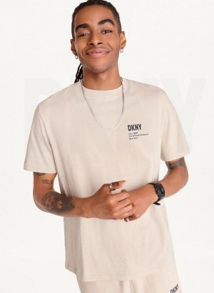 DKNY Left Chest Logo Men's T Shirts Khaki | Ireland_D1411