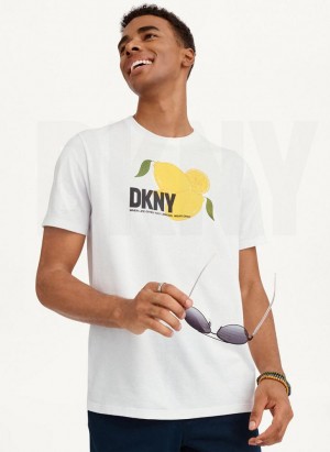 DKNY Lemon Men's T Shirts White | Ireland_D1183