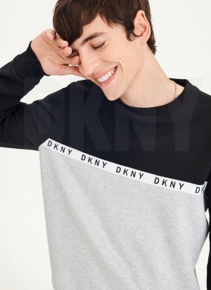 DKNY Logo Fleece Crew Men's Sweatshirts Black / Grey | Ireland_D1364