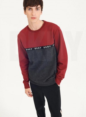 DKNY Logo Fleece Crew Men's Sweatshirts Dark Red | Ireland_D1045