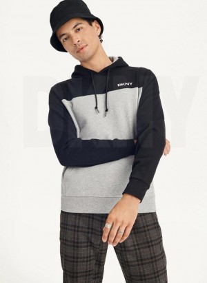 DKNY Logo Fleece Men's Hoodies Black / Grey | Ireland_D0238