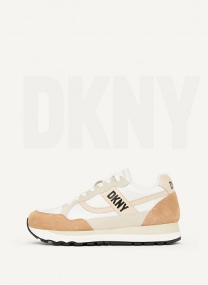 DKNY Logo Retro Women's Sneakers Beige | Ireland_D1388