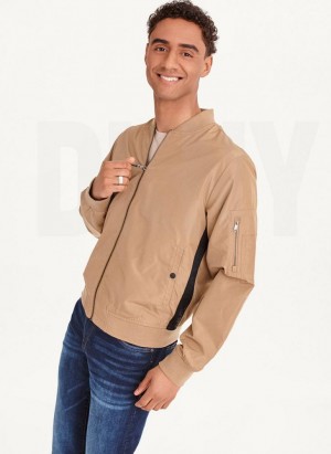 DKNY Logo Tape Bomber Men's Jackets Brown | Ireland_D0786