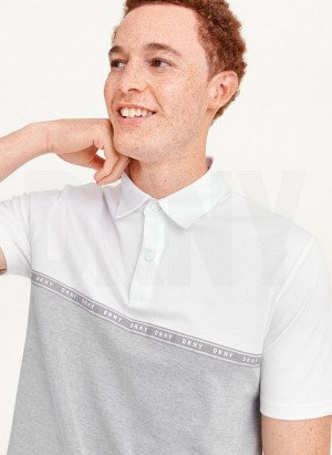 DKNY Logo Tape Detail Men's Polo Shirts White | Ireland_D1800