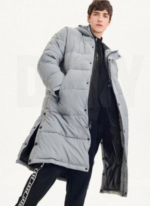 DKNY Long Quilted Men's Coats Grey | Ireland_D0624