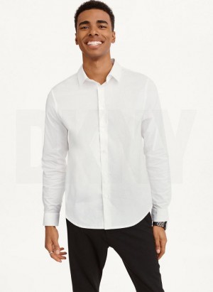 DKNY Long Sleeve Button Down Men's Shirts White | Ireland_D1508