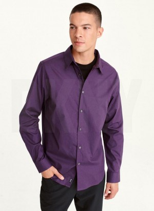 DKNY Long Sleeve Button Down Men's Shirts Purple | Ireland_D0201