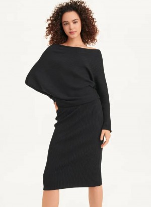 DKNY Long Sleeve Cowl Neckline Women's Dress Black | Ireland_D0680