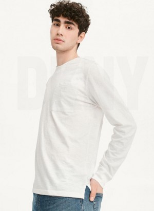 DKNY Long Sleeve Crew Pocket Slub Jersey Men's T Shirts White | Ireland_D0220