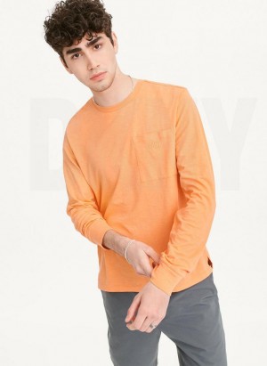 DKNY Long Sleeve Crew Pocket Slub Jersey Men's T Shirts Orange | Ireland_D0425