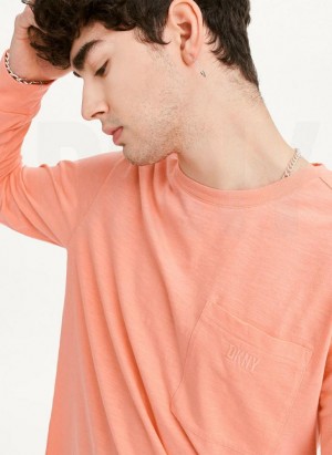 DKNY Long Sleeve Crew Pocket Slub Jersey Men's T Shirts Pink | Ireland_D0464