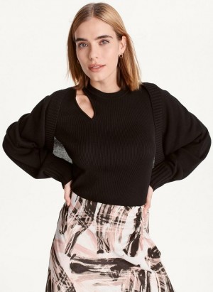 DKNY Long Sleeve Cropped Cardigan Women's Sweaters Black | Ireland_D1014