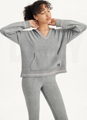 DKNY Long Sleeve Hooded Top And Legging Set Women's Pajamas Grey | Ireland_D1501