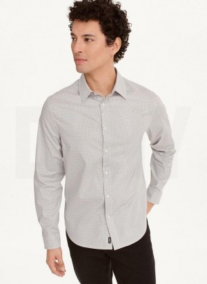 DKNY Long Sleeve Interlocking Logo Men's Shirts White | Ireland_D1386