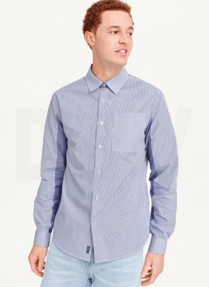 DKNY Long Sleeve Men's Shirts Blue | Ireland_D0295