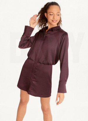 DKNY Long Sleeve Mini Women's Dress Burgundy | Ireland_D1784