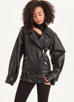 DKNY Long Sleeve Oversized Retro Moto Women's Jackets Black | Ireland_D1009