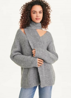 DKNY Long Sleeve Scarf Women's Sweaters Grey | Ireland_D1552