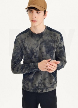 DKNY Long Sleeve Tie Dye Crewneck With Nylon Trim Men's Sweatshirts Olive / Black | Ireland_D1303