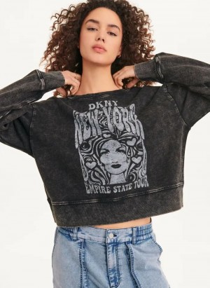 DKNY Long Sleeve With Tour Graphic Women's Sweatshirts Grey | Ireland_D1488