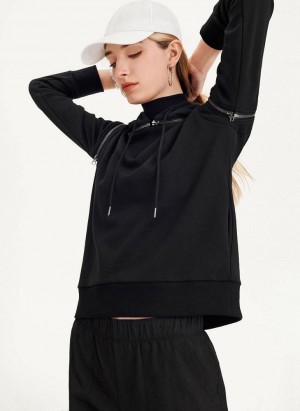 DKNY Long Sleeve Zipper Shoulder With Detachable Women's Hoodies Black | Ireland_D1785