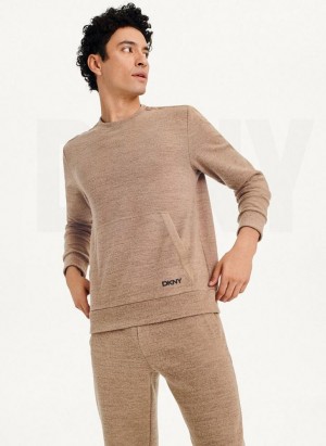 DKNY Lounge Crew Neck Men's Sweatshirts Brown | Ireland_D1713