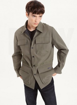 DKNY Ls Chore Tech Fleece Men's Jackets Olive | Ireland_D1585