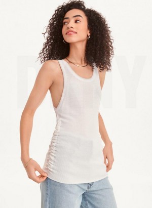 DKNY Lurex Trim Ruched Sweater Women's Tank Top White / Silver | Ireland_D1671