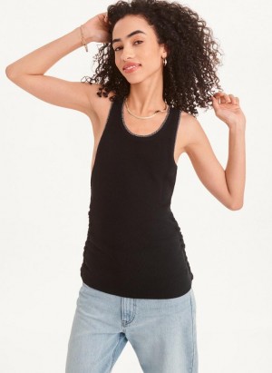 DKNY Lurex Trim Ruched Sweater Women's Tank Top Black / Silver | Ireland_D0707