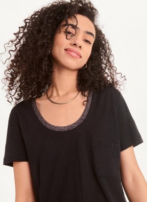 DKNY Lurex Trim Women's T Shirts Black | Ireland_D0420