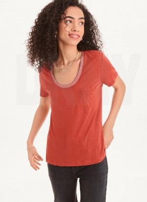 DKNY Lurex Trim Women's T Shirts Red | Ireland_D0691