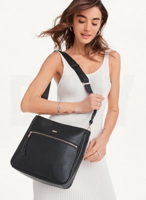 DKNY Maxine Messenger Women's Crossbody Bags Black / Gold | Ireland_D1554