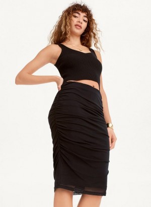 DKNY Mesh Side Ruch Midi Women's Skirts Black | Ireland_D0289