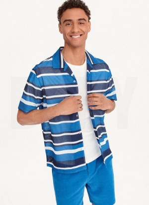 DKNY Mesh Stripe Camp Men's Shirts Blue Multicolor | Ireland_D1606