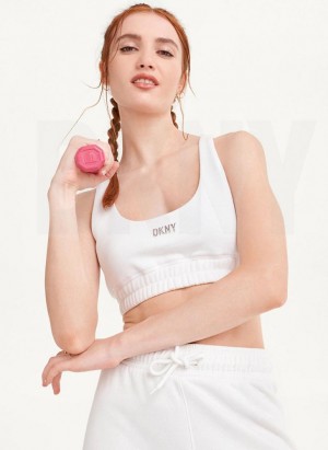 DKNY Metallic Logo Bralette Women's Tank Top White | Ireland_D0530