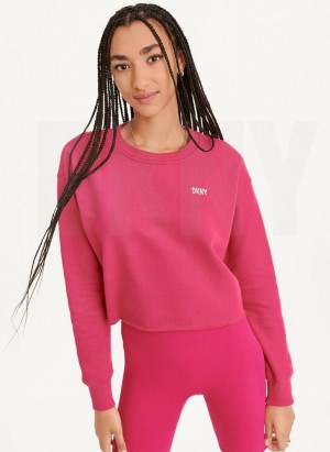 DKNY Metallic Logo Cropped Pullover Women's Sweatshirts Pink | Ireland_D1212