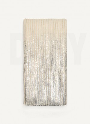 DKNY Metallic Rib Knit Oblong Women's Scarf White / Silver | Ireland_D1446