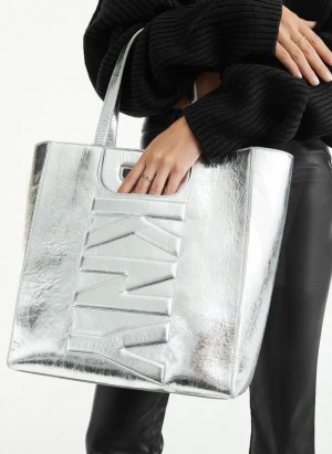 DKNY Metro Leather Editorial Women's Tote Bags Silver | Ireland_D1457